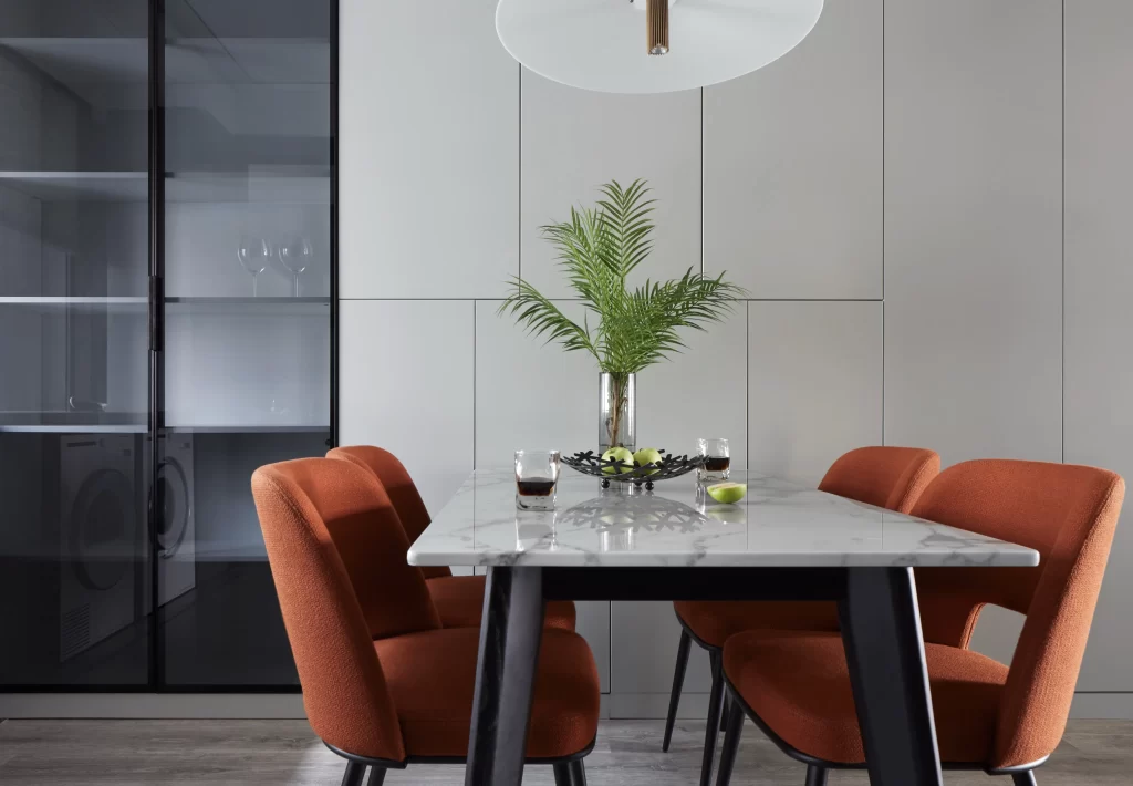 Modern Dining Room Orange Black White Minimalist