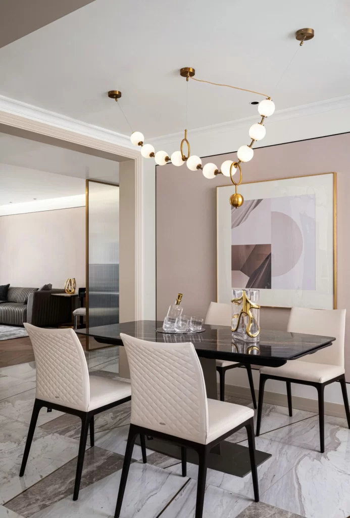 Modern Dining Room White Gold Black Marble