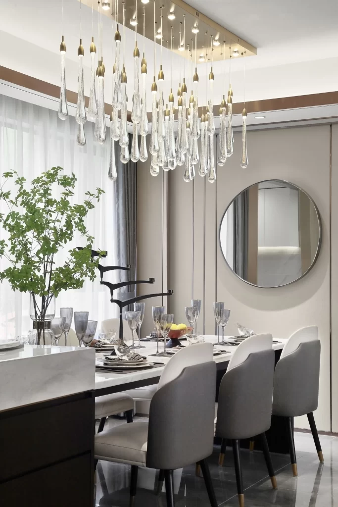 Modern Dining Room White Grey Neutral Glass Chandelier