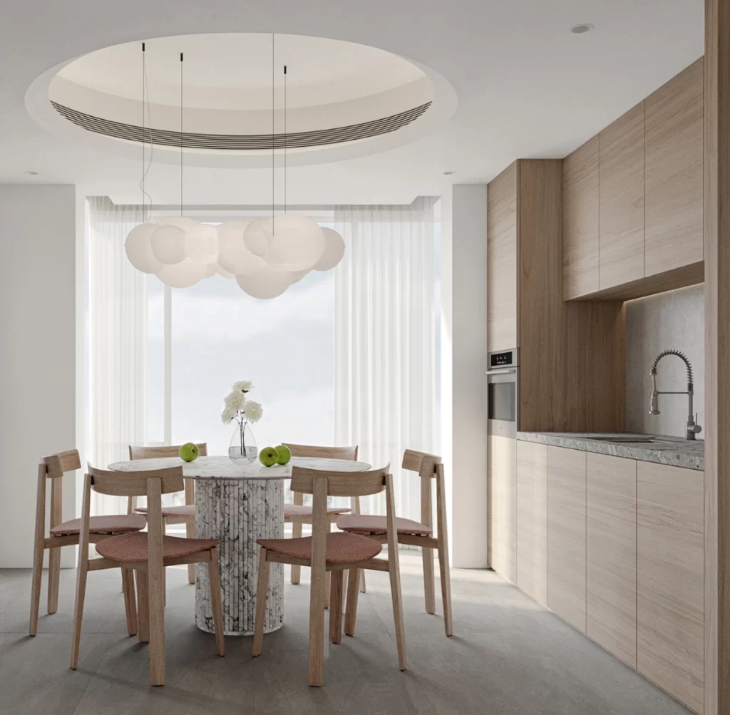 Modern Dining Room White Neutral Light Wood Minimalist