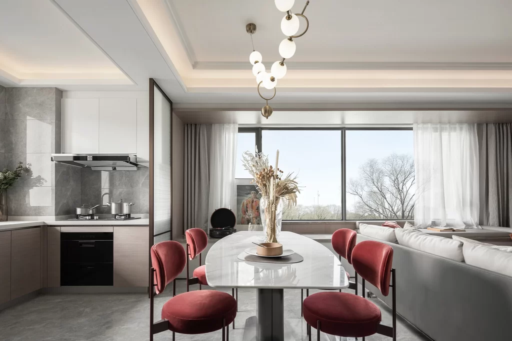 Modern Dining Room White Red Gray Minimalist
