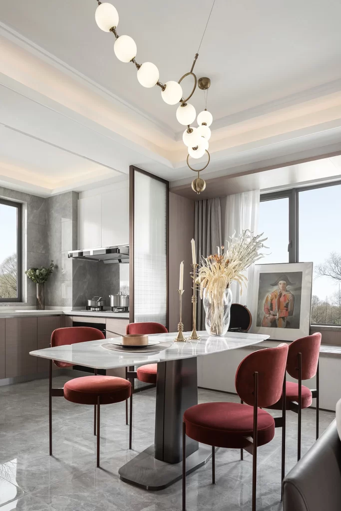 Modern Dining Room White Red Marble Contemporary