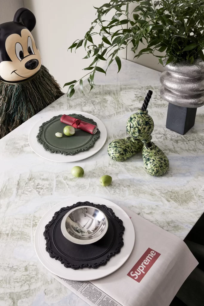 Modern Eclectic Dining Space Green Black White Metallic