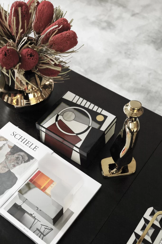 Modern Elegance Black Gold Red Geometric Patterns