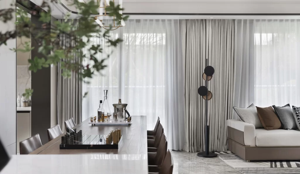 Modern Elegant Dining Room Neutral Tones Light Wood Floor
