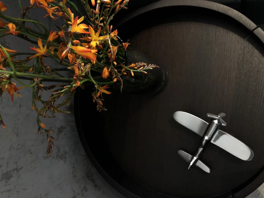 Modern Industrial Coffee Table Black Orange Flowers