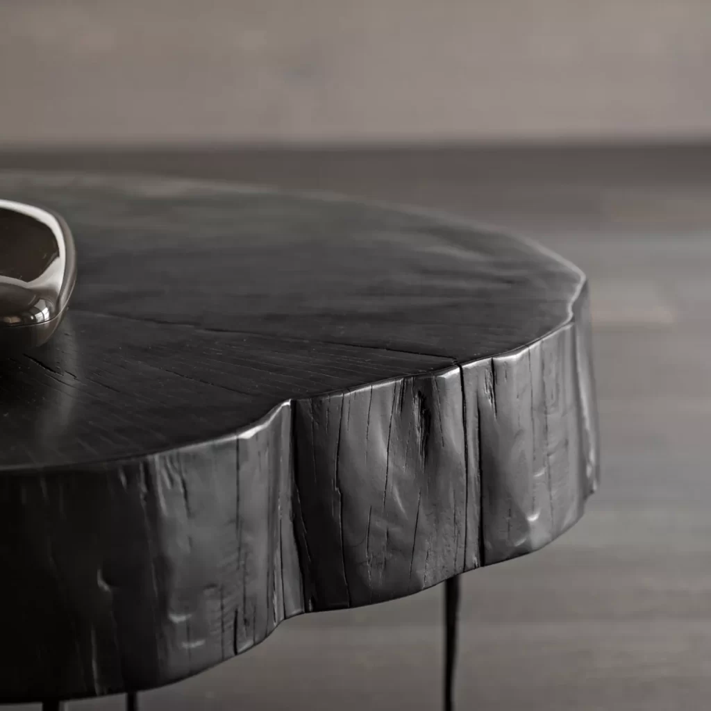 Modern Industrial Coffee Table Black Wood Texture