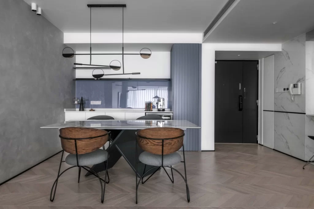 Modern Industrial Dining Room Gray Black White Wood