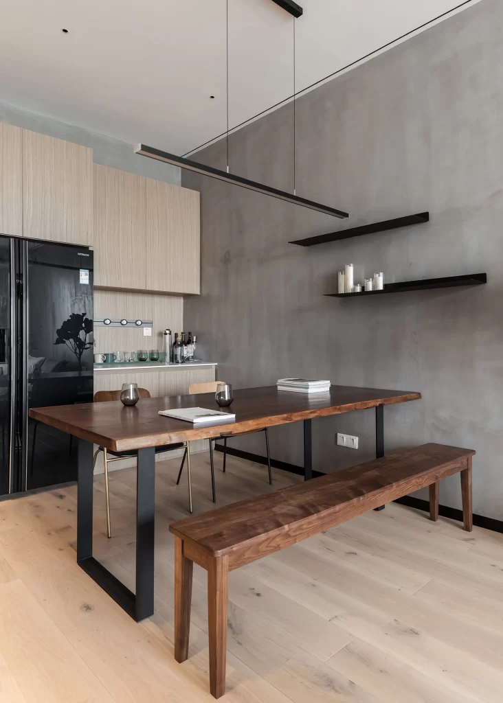 Modern Industrial Dining Room Neutral Grey Black Wood