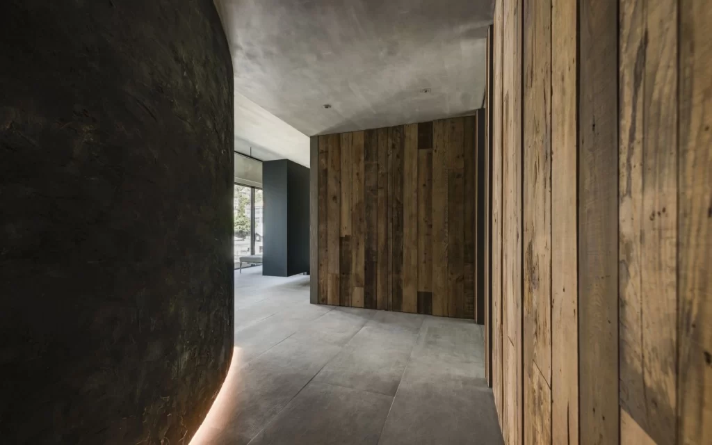 Modern Industrial Hallway Dark Wood Neutral Light Grey