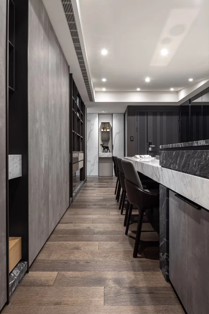Modern Industrial Kitchen Black White Gray Marble Wood