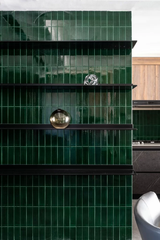 Modern Industrial Kitchen Dark Green Black Metallic Accents