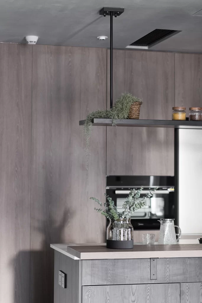 Modern Industrial Kitchen Neutral Dark Wood Greenery