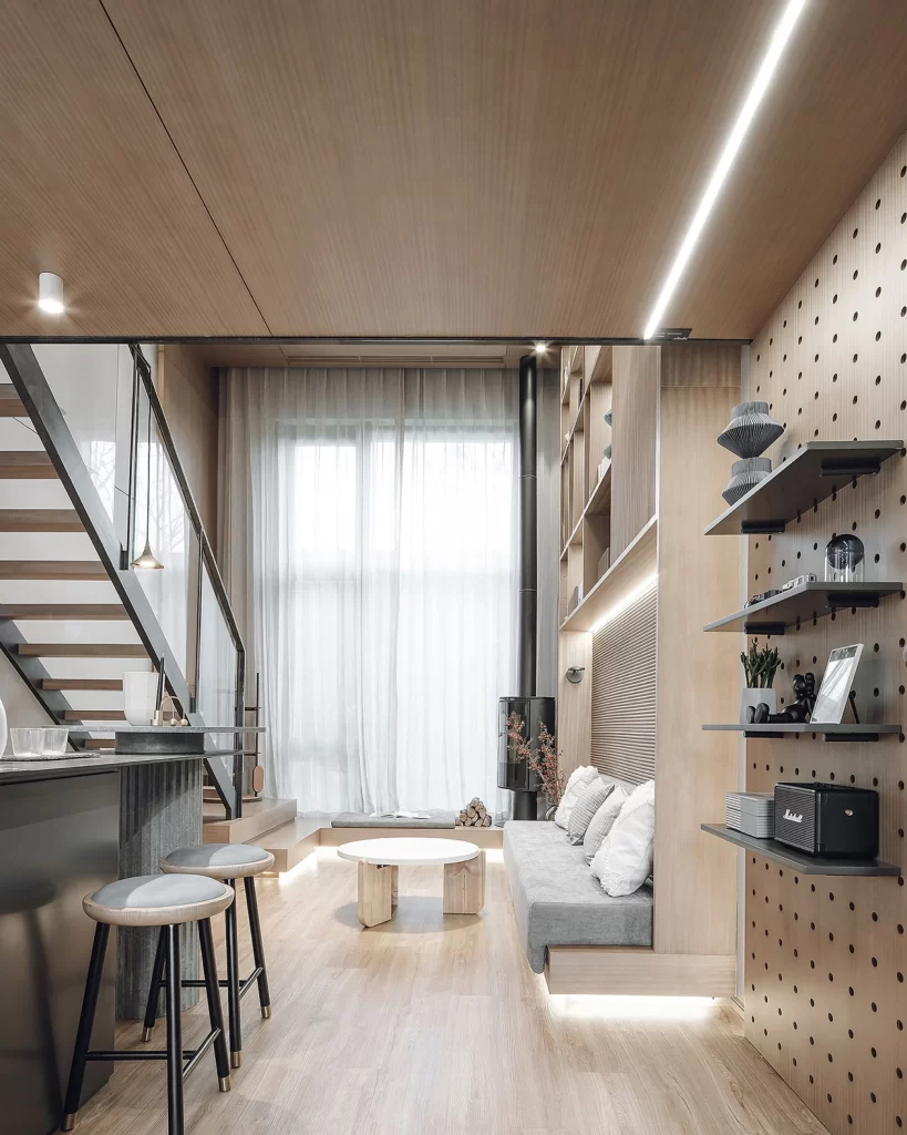 Modern Industrial Living Space Neutral Tones Textured Materials