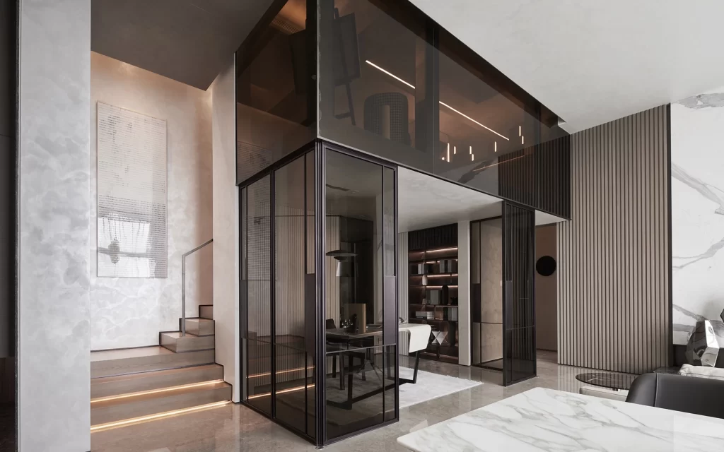 Modern Industrial Loft Neutral Tones Glass Walls Open Space