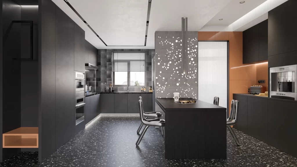 Modern Kitchen Black Matte Minimalist Industrial Metal