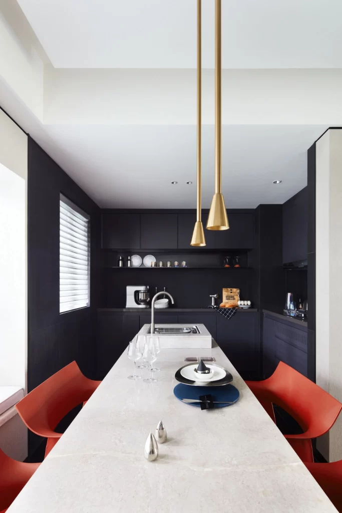 Modern Kitchen Black White Gold Red