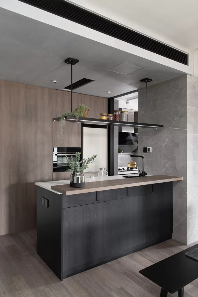 Modern Kitchen Black Wood Gray Neutral Industrial