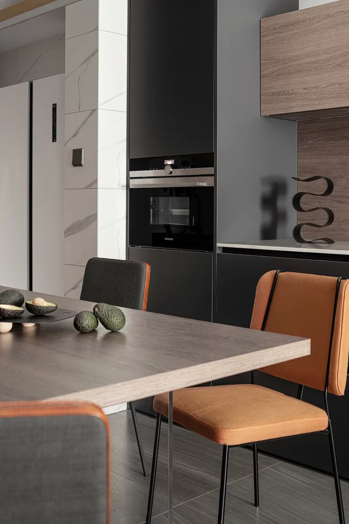 Modern Kitchen Dark Gray Neutral Black Accents