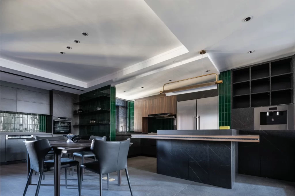 Modern Kitchen Dark Green Black Stainless Steel Sleek