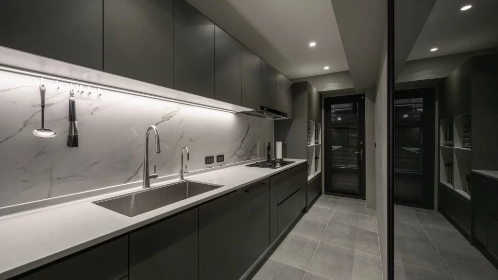 Modern Kitchen Monochrome Stainless Steel Sleek Minimalist