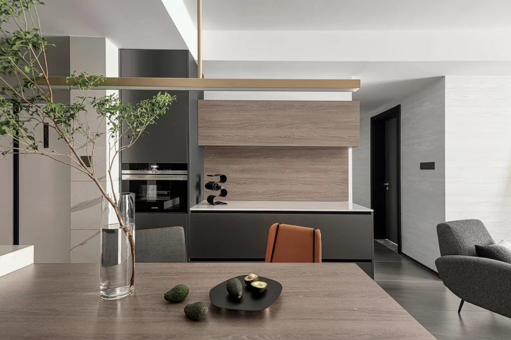 Modern Kitchen Neutral Tones Minimalist Design Wood Accents