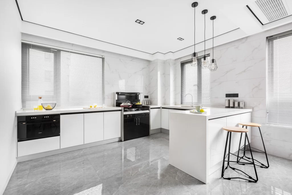 Modern Kitchen White Black Marble Minimalist