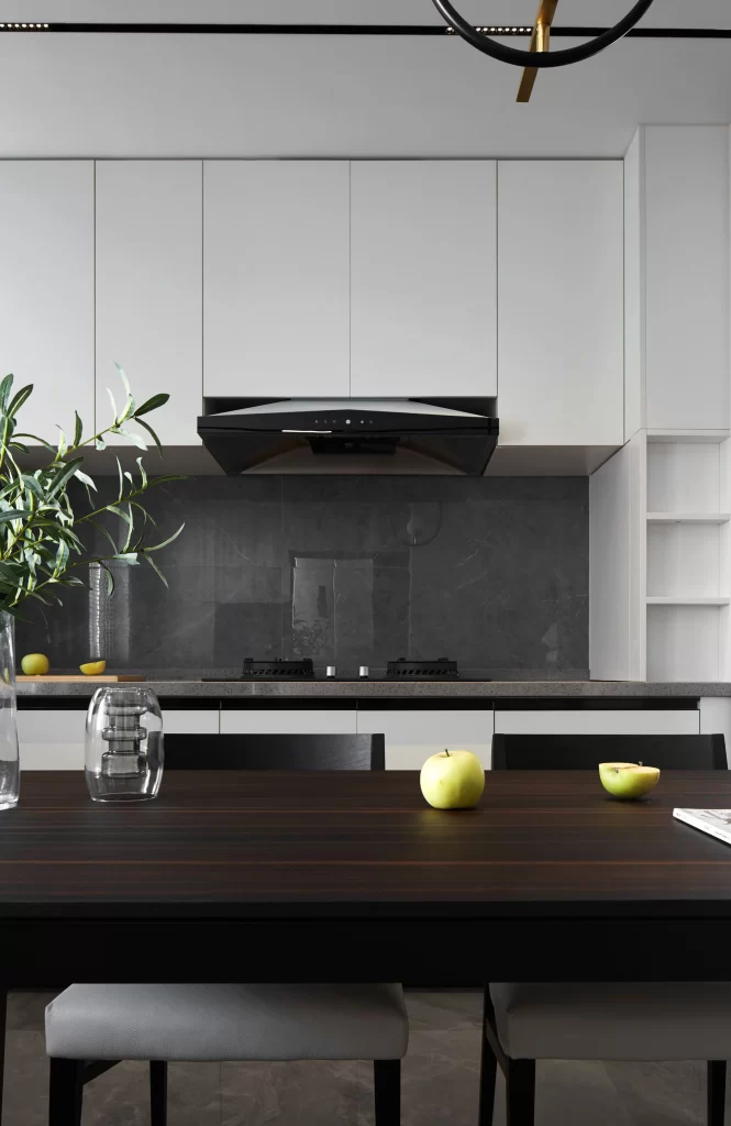 Modern Kitchen White Cabinets Dark Countertop Minimalist