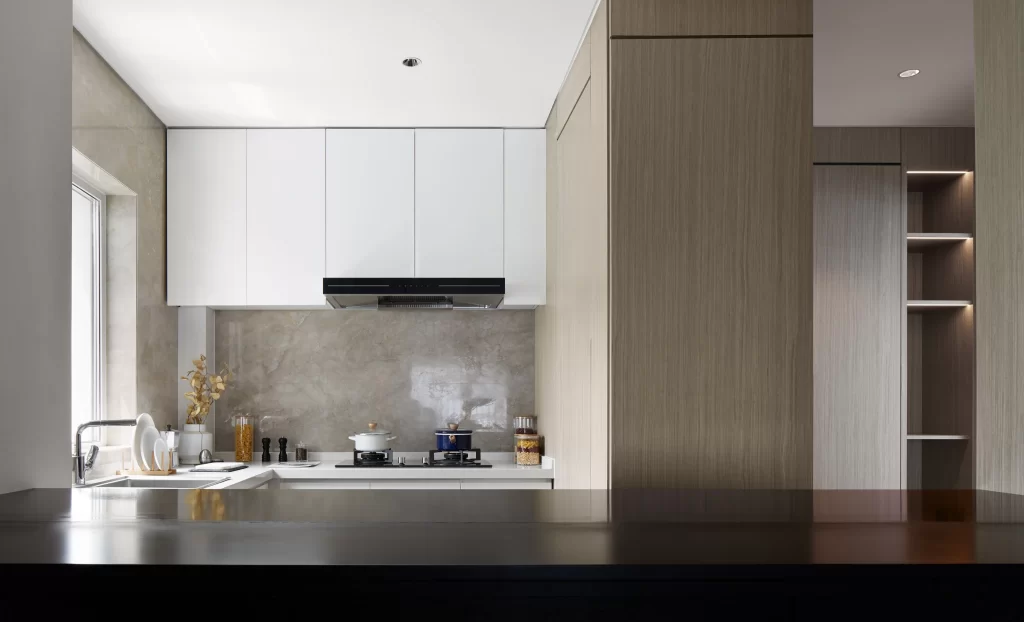 Modern Kitchen White Cabinets Neutral Tones Minimalist