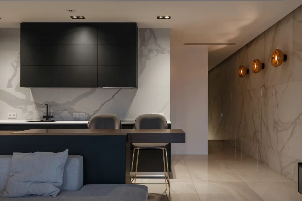 Modern Kitchenette Black White Marble Minimalist