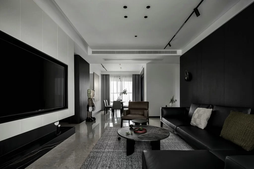 Modern Living Room Black White Neutral Leather