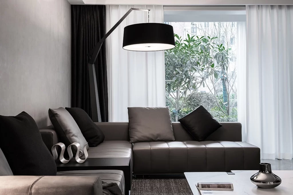 Modern Living Room Black White Neutral Soft Lighting