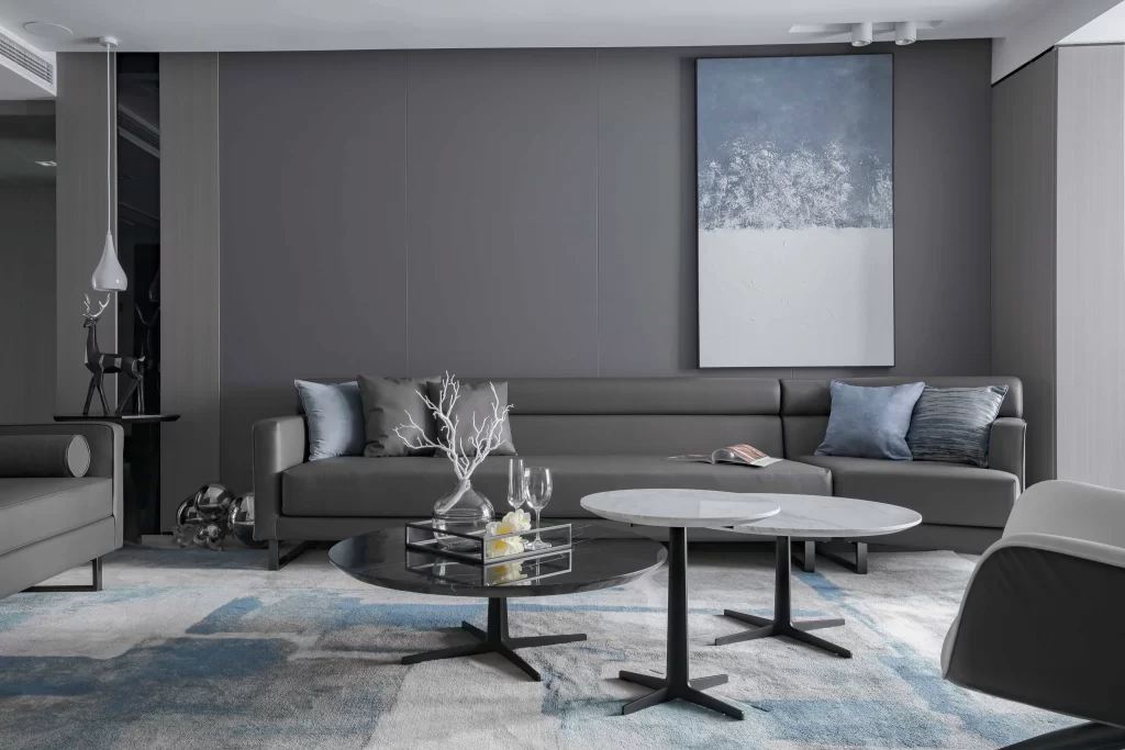 Modern Living Room Grey Blue Neutral Artistic
