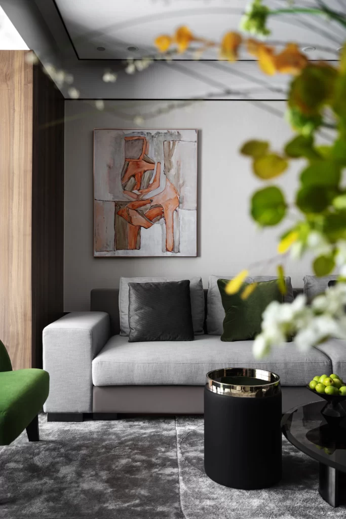 Modern Living Room Grey Green Neutral Abstract Art