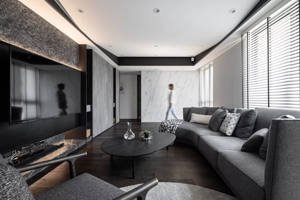 Modern Living Room Grey Neutral Dark Wood