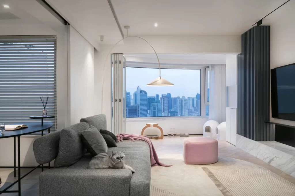 Modern Living Room Grey White Neutral Large Windows