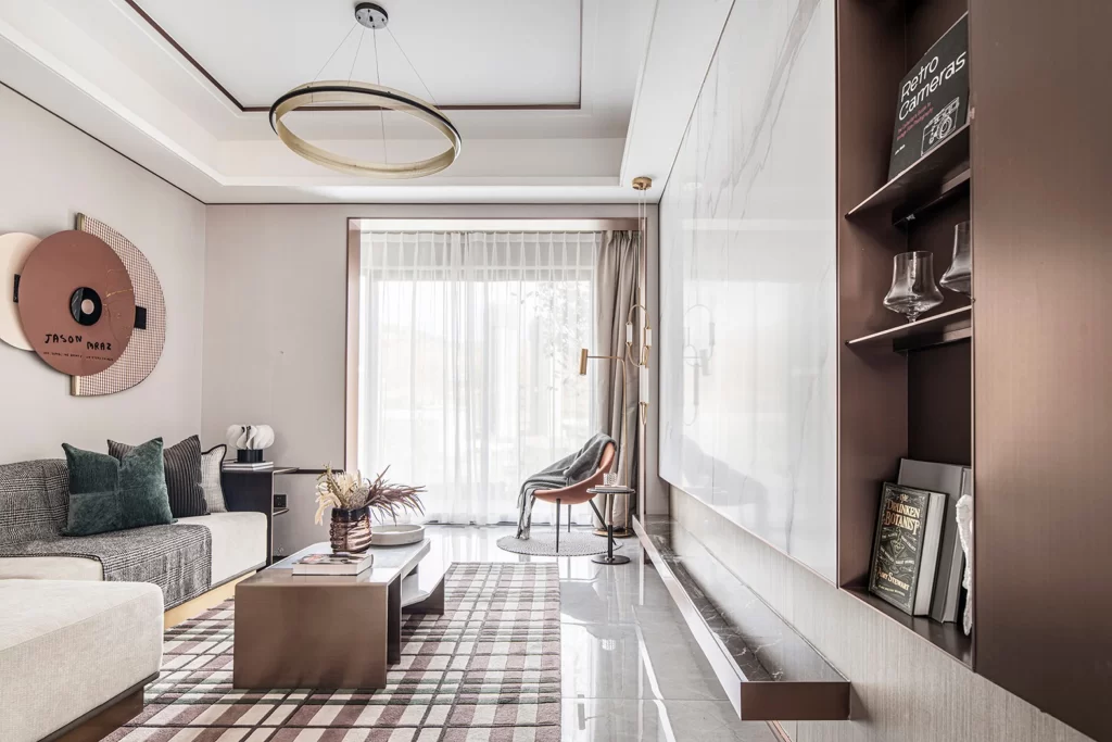 Modern Living Room Neutral Beige Brown Marble Accents