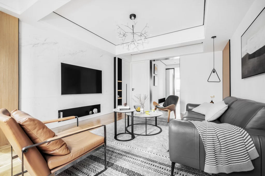Modern Living Room Neutral Black White Wood
