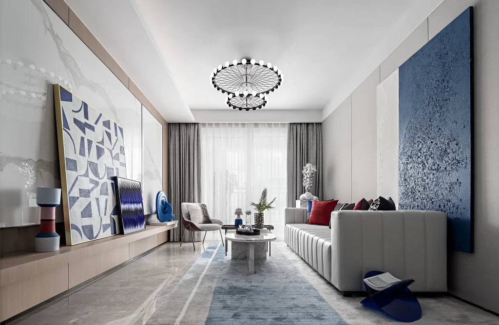 Modern Living Room Neutral Blue White Minimalist