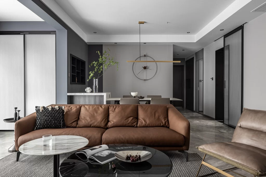 Modern Living Room Neutral Gray Brown Leather Furniture