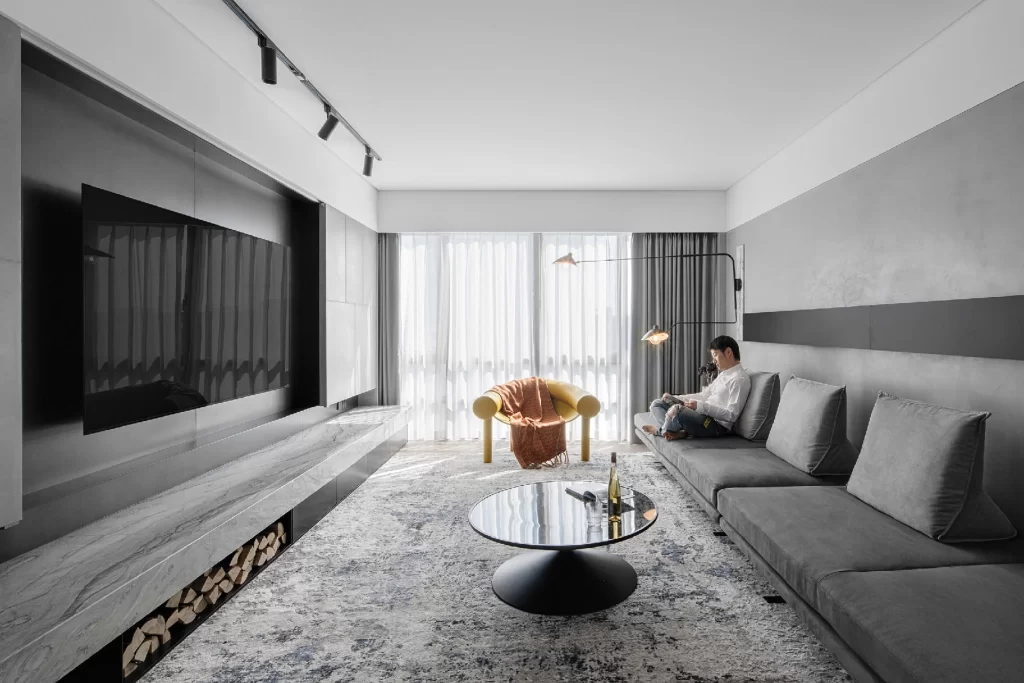 Modern Living Room Neutral Grey Black White Minimalist