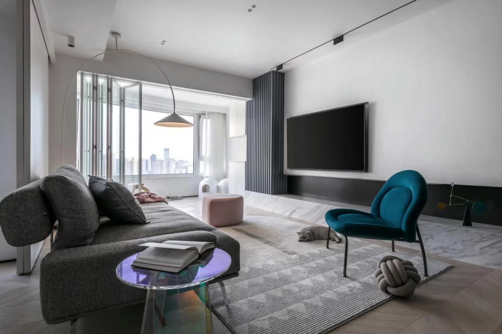 Modern Living Room Neutral Grey Blue Black White