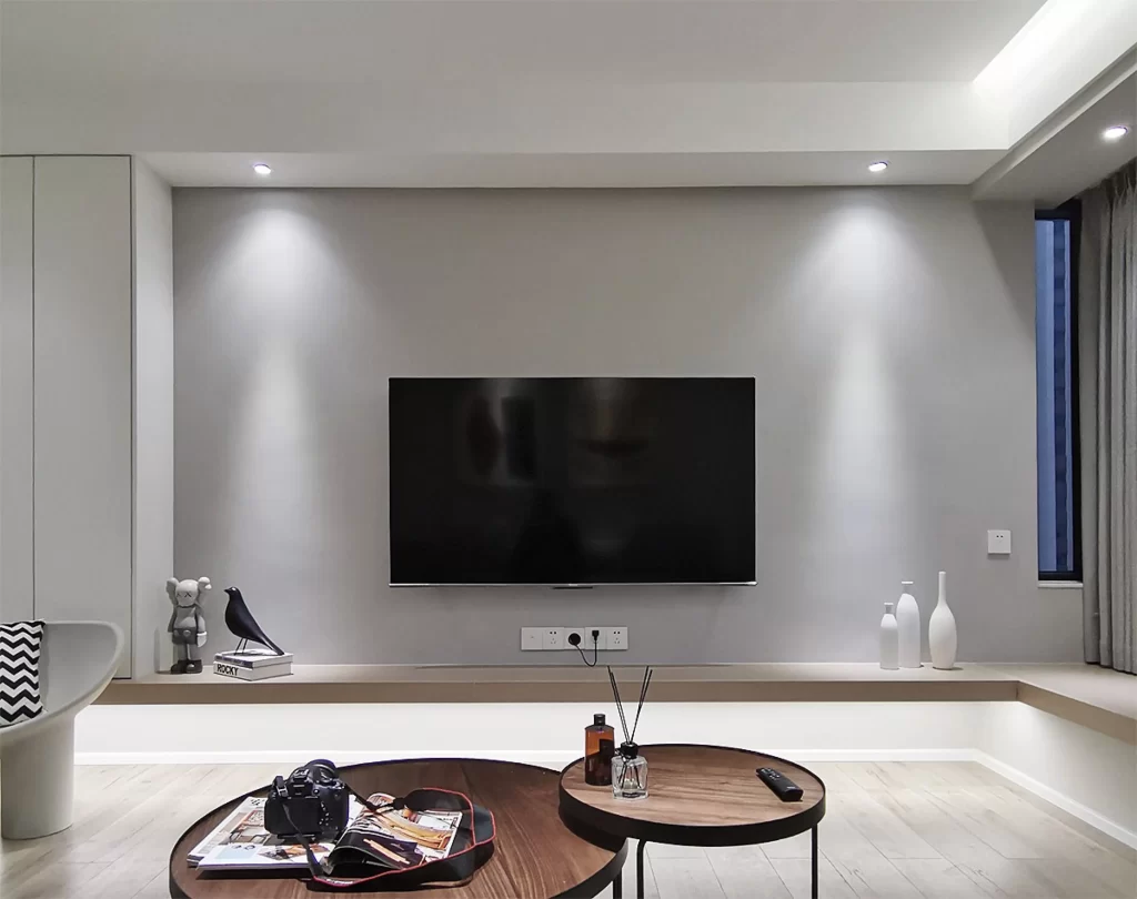 Modern Living Room Neutral Light Wood Black Accents