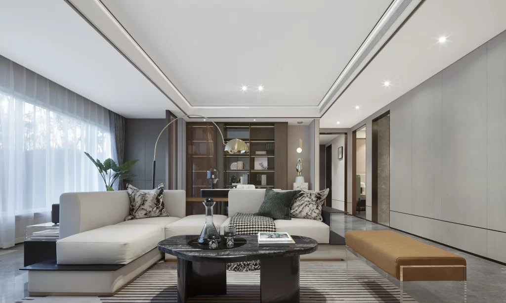 Modern Living Room Neutral Tones Black Accents Minimalist