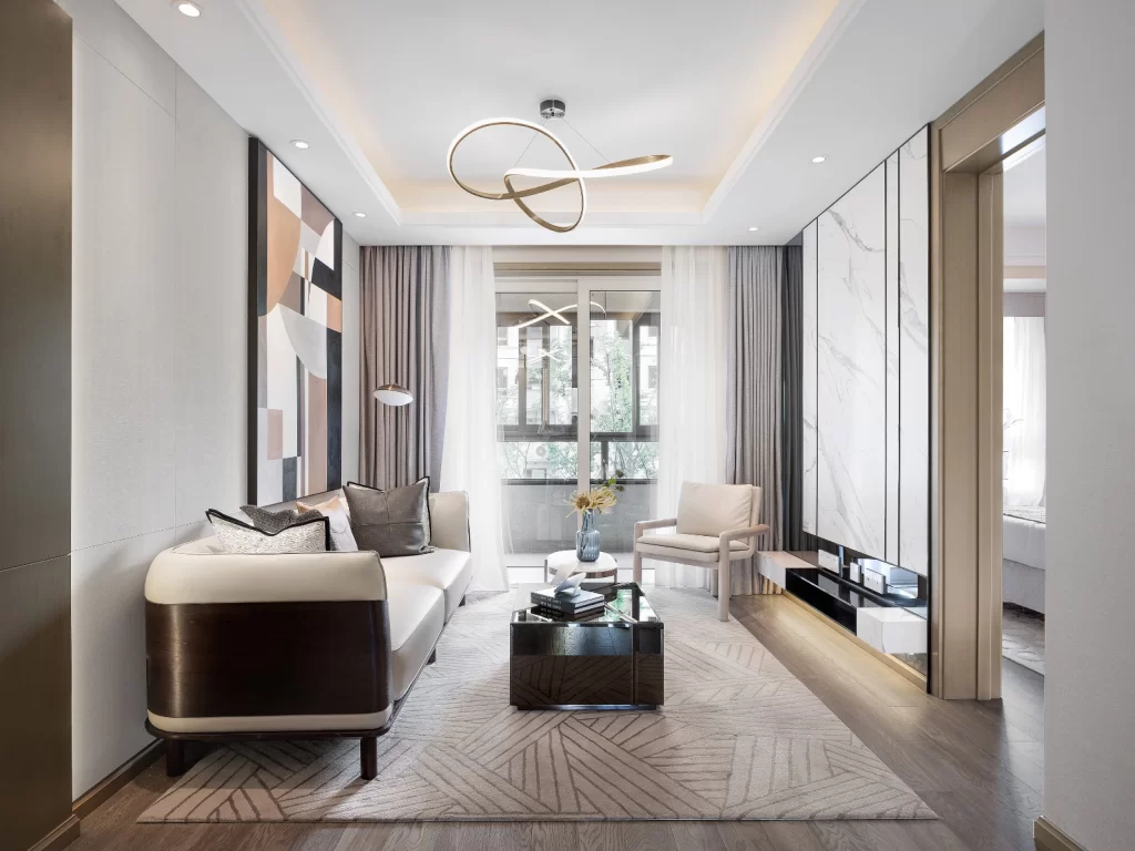 Modern Living Room Neutral Tones Geometric Patterns Minimalist