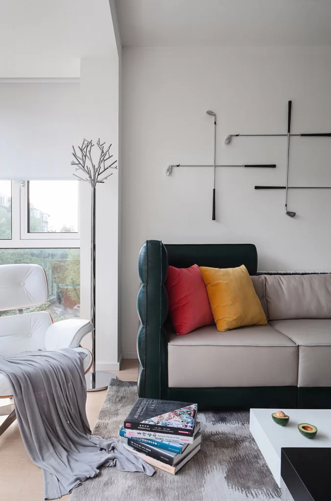 Modern Living Room White Neutral Beige Green Accents