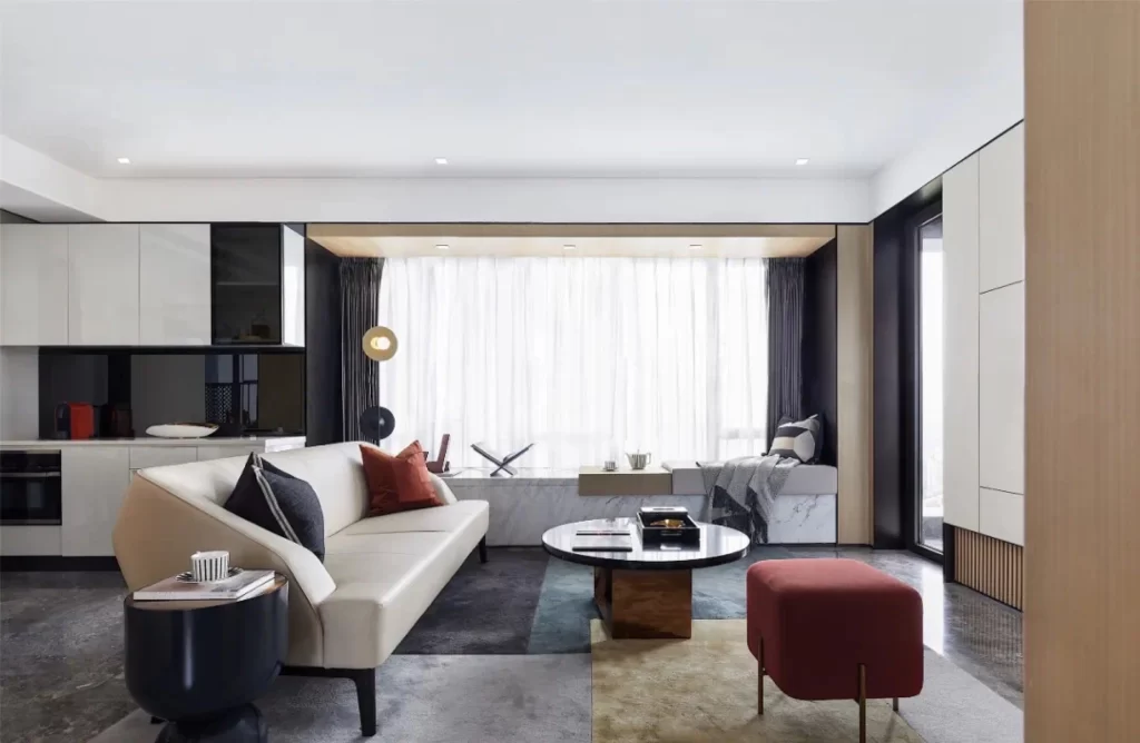 Modern Living Room White Neutral Dark Wood