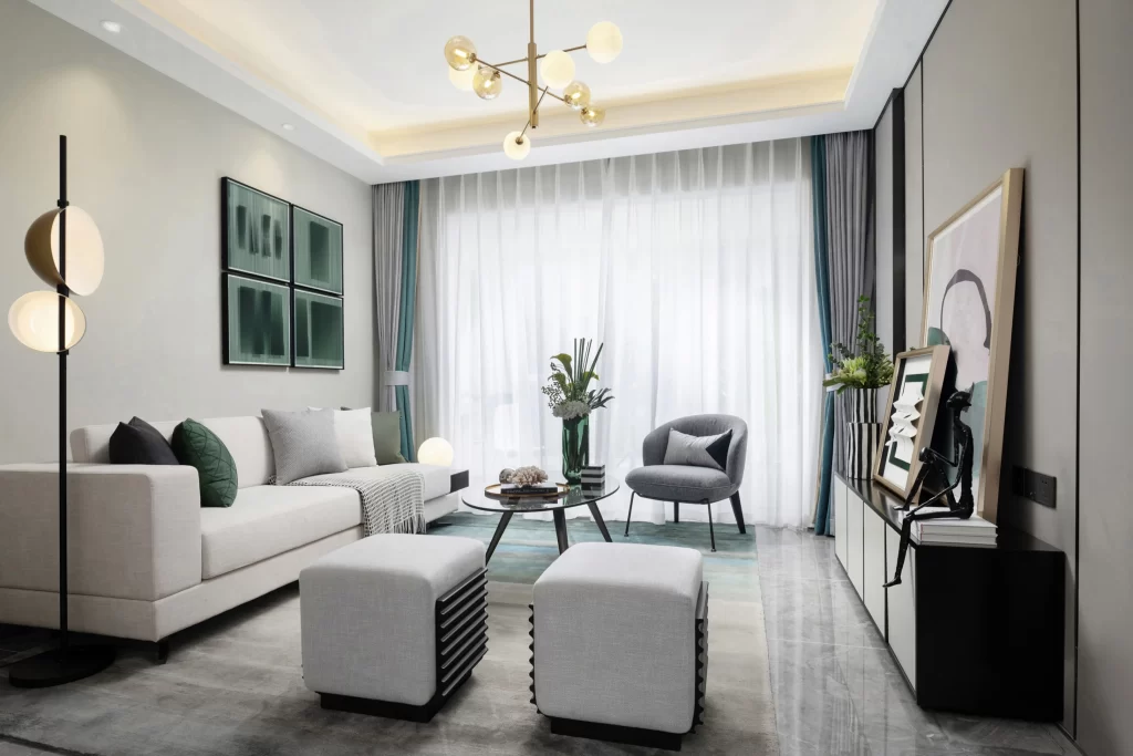 Modern Living Room White Neutral Grey Accents Minimalist