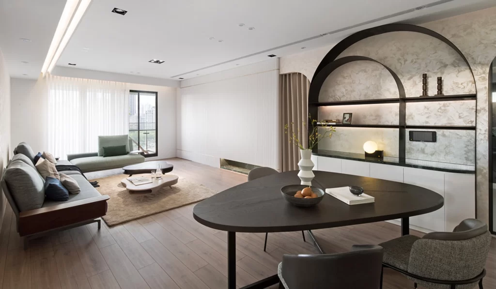 Modern Living Space Neutral Tones Wooden Flooring Minimalist Design