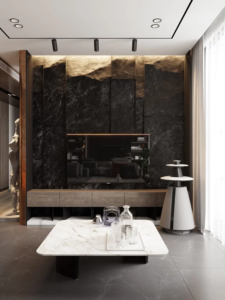 Modern Luxurious Living Room Black White Neutral Marble